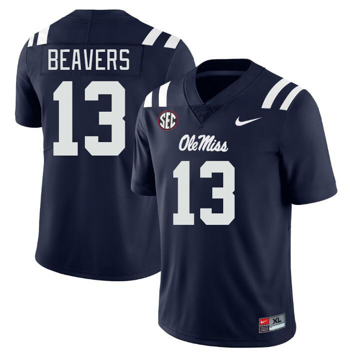 Men #13 Cedrick Beavers Ole Miss Rebels College Football Jerseys Stitched-Navy